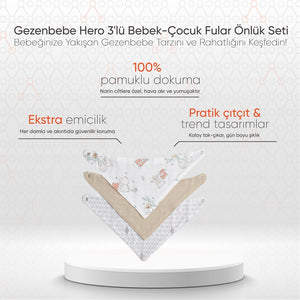 Gezenbebe Hero 3'lü Bebek-Çocuk Fular Önlük Seti Teddy