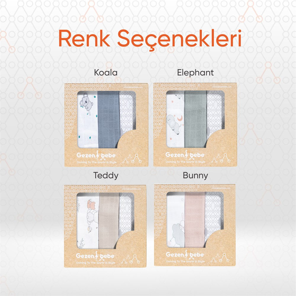 Gezenbebe Hero 3'lü Müslin Ağız ve Omuz Bezi Seti (30x30) Teddy