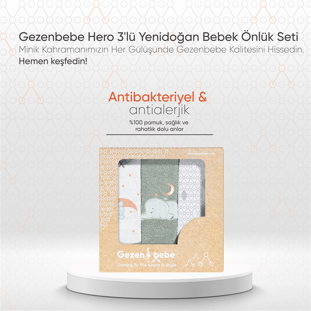 Gezenbebe Hero 3'lü Yenidoğan Bebek Önlük Seti Elephant