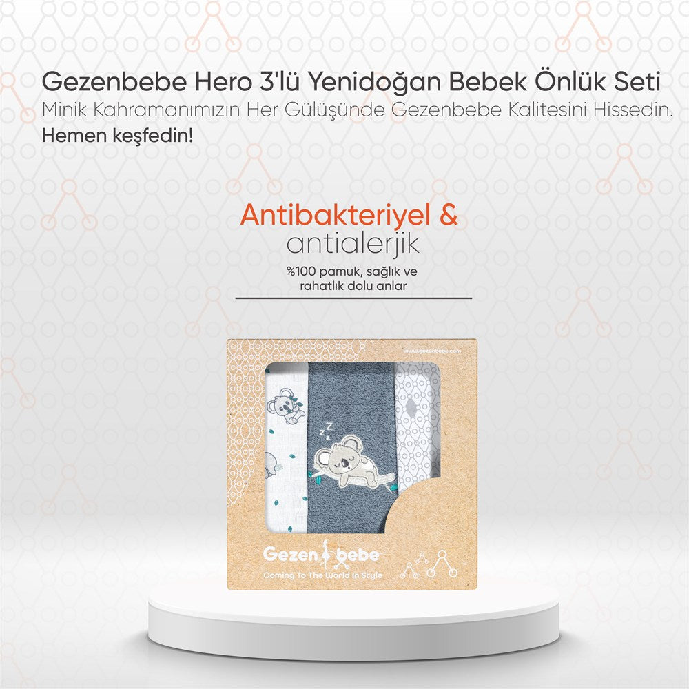 Gezenbebe Hero 3'lü Yenidoğan Bebek Önlük Seti Koala