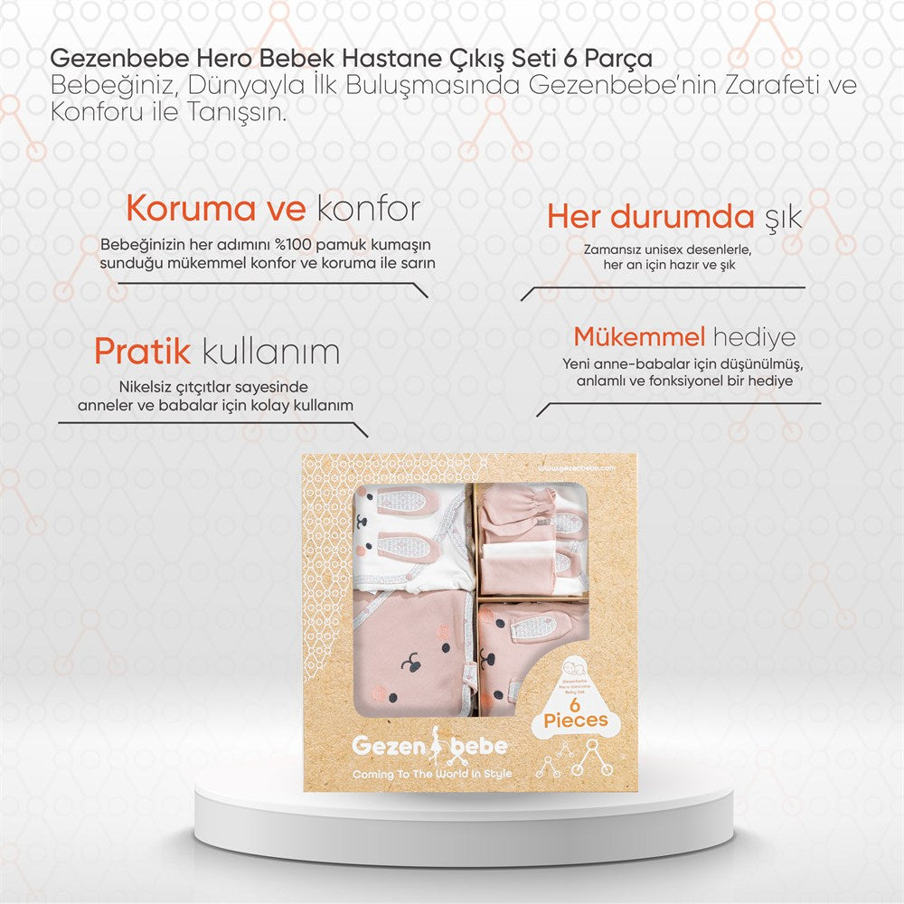 Gezenbebe Hero Bebek Hastane Çıkış Seti 6 Parça Bunny