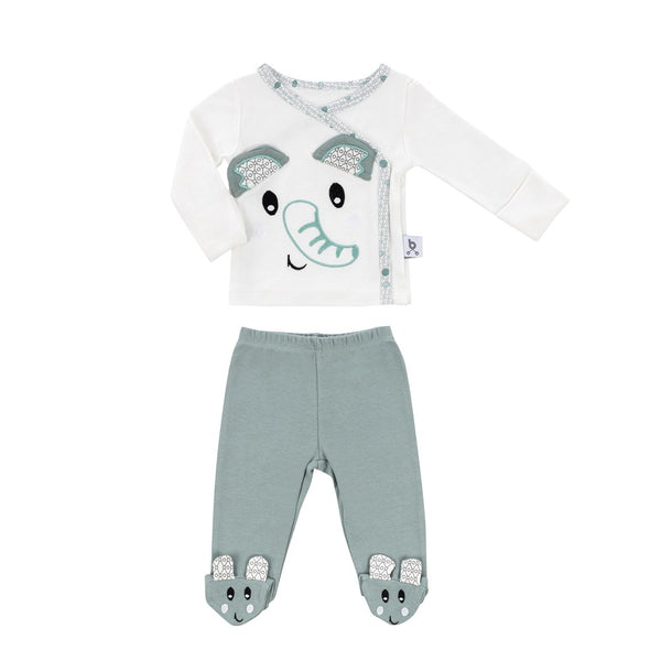 Gezenbebe Hero Bebekler İçin Nakışlı Zıbın & Patikli Pantolon Set Elephant