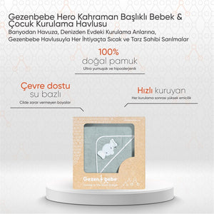 Gezenbebe Hero Kahraman Başlıklı Kundak Bebek Havlusu Elephant