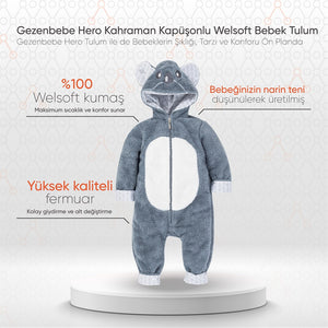 Gezenbebe Hero Kahraman Kapüşonlu Welsoft Bebek Tulum (12-18 ay) Koala