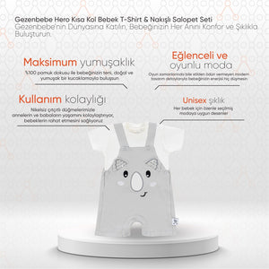 Gezenbebe Hero Kısa Kol Bebek T-Shirt & Nakışlı Salopet Seti Koala