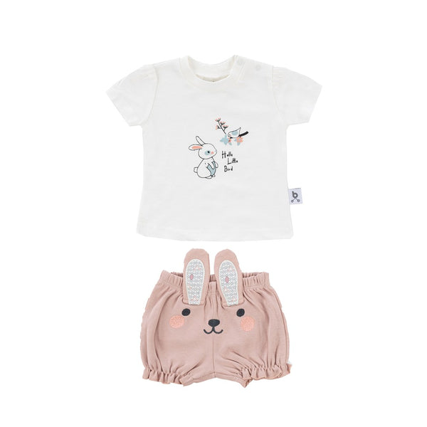 Gezenbebe Hero Kısa Kol Desenli Bebek T-Shirt & Nakışlı Şort Seti Bunny