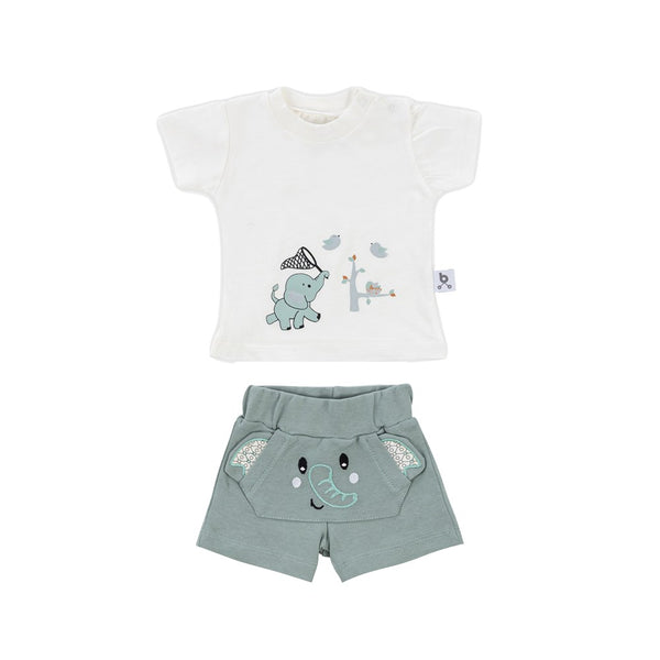 Gezenbebe Hero Kısa Kol Desenli Bebek T-Shirt & Nakışlı Şort Seti Elephant