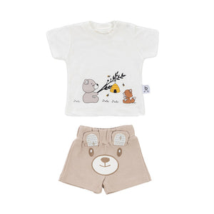 Gezenbebe Hero Kısa Kol Desenli Bebek T-Shirt & Nakışlı Şort Seti Teddy (Organik)