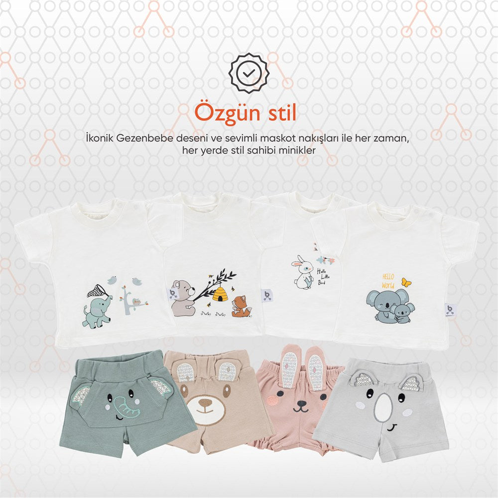 Gezenbebe Hero Kısa Kol Desenli Bebek T-Shirt & Nakışlı Şort Seti Teddy (Organik)