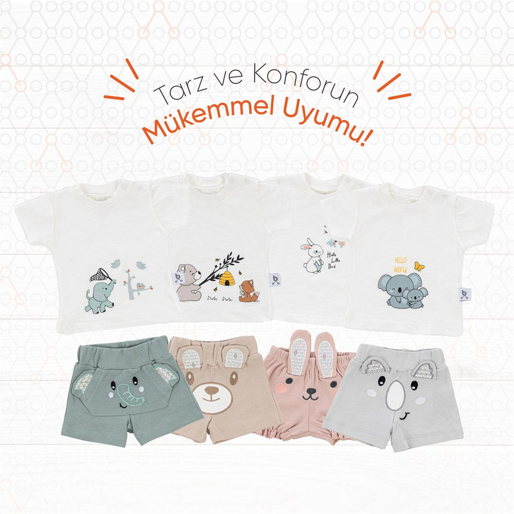 Gezenbebe Hero Kısa Kol Desenli Bebek T-Shirt & Nakışlı Şort Seti Teddy (Organik)