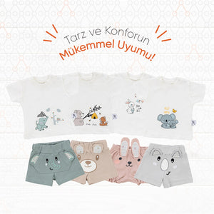 Gezenbebe Hero Kısa Kol Desenli Bebek T-Shirt & Nakışlı Şort Seti Teddy (Organik)
