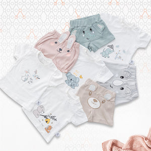 Gezenbebe Hero Kısa Kol Desenli Bebek T-Shirt & Nakışlı Şort Seti Teddy (Organik)