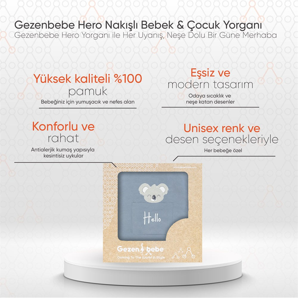 Gezenbebe Hero Nakışlı Bebek & Çocuk Yorganı (100x135) Koala