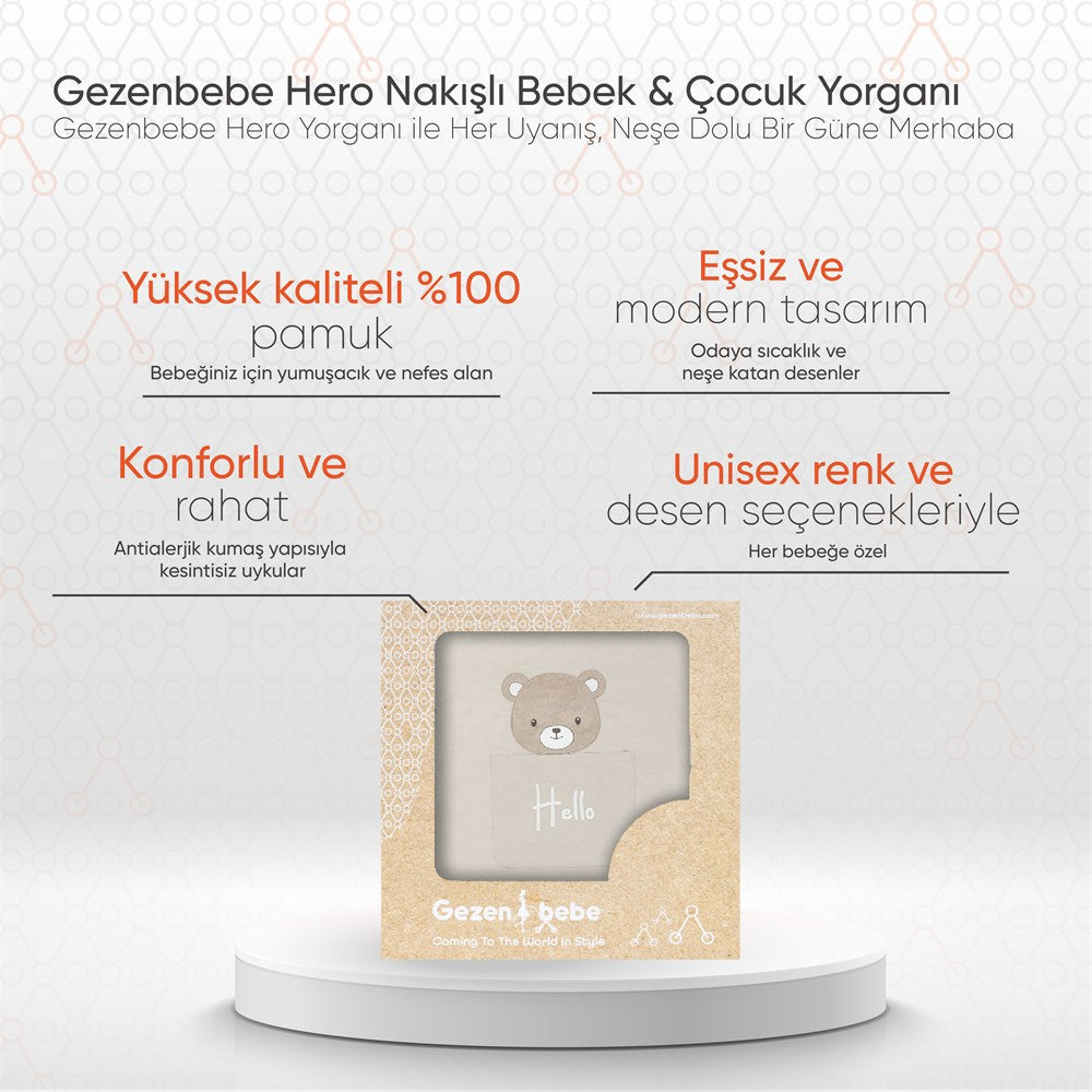 Gezenbebe Hero Nakışlı Bebek & Çocuk Yorganı (100x135) Teddy