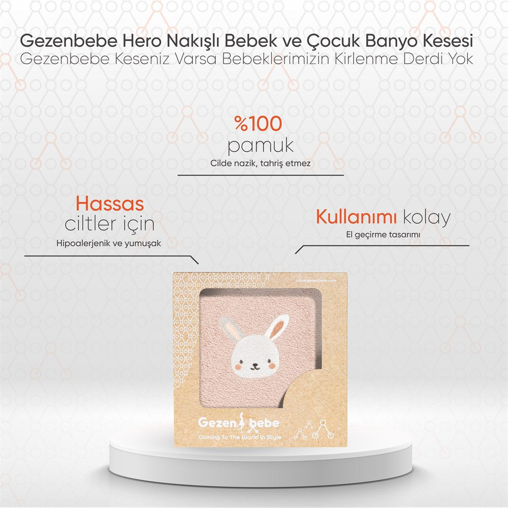 Gezenbebe Hero Nakışlı Bebek ve Çocuk Banyo Kesesi Bunny