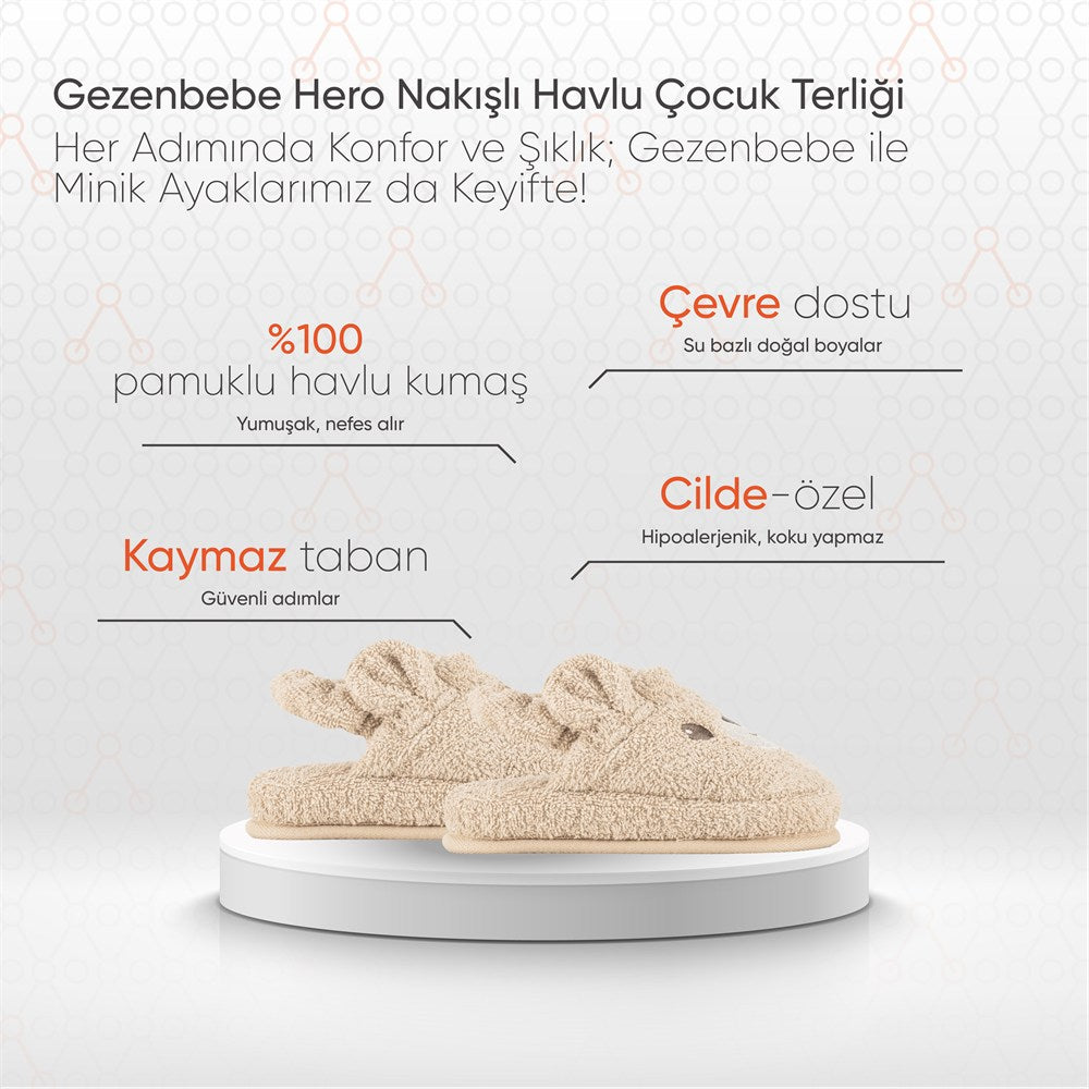 Gezenbebe Hero Nakışlı Havlu Çocuk Terlik Teddy