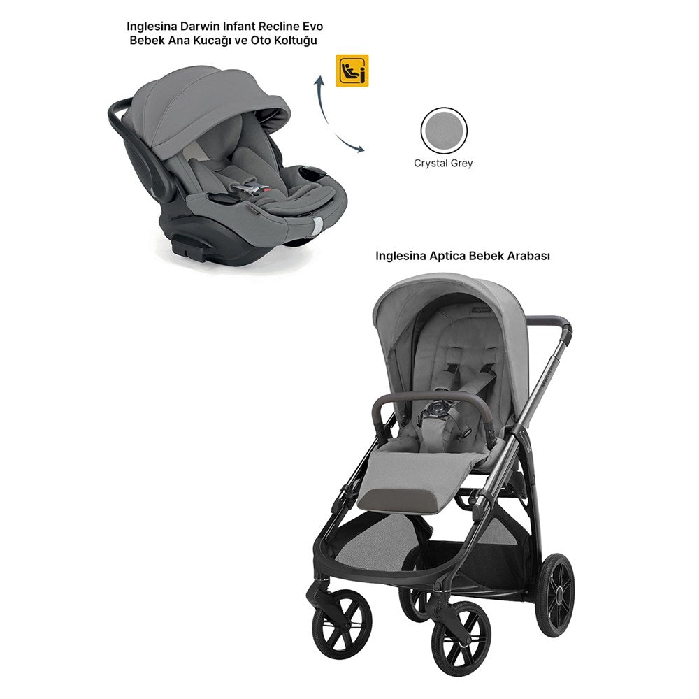 Inglesina Aptica Glam Bebek Arabası Yatabilen Darwin Recline Evo Ana Kucağı Hediyeli - Crystal Grey