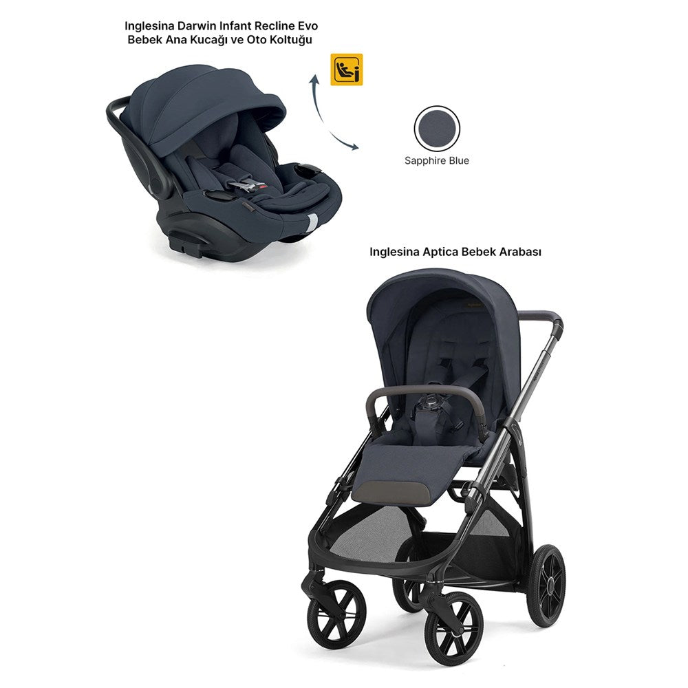Inglesina Aptica Glam Bebek Arabası Yatabilen Darwin Recline Evo Ana Kucağı Hediyeli - Sapphire Blue