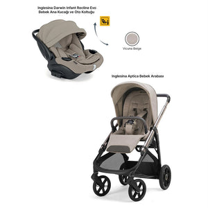 Inglesina Aptica Glam Bebek Arabası Yatabilen Darwin Recline Evo Ana Kucağı Hediyeli - Vicuna Beige