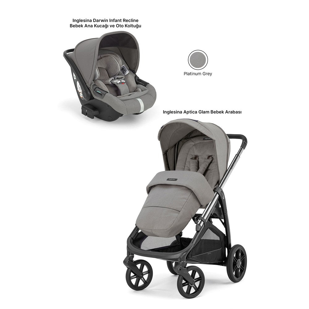 Inglesina Aptica Glam Tek El Tek Hamle ile Katlanıp Açılan Çift Yön Bebek Arabası Ana Kucağı Hediyeli - Platinum Grey
