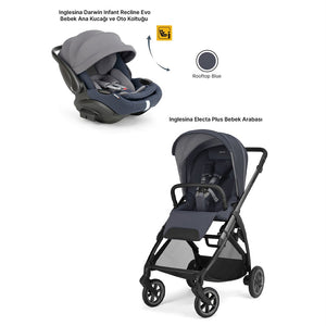Inglesina Electa Plus Bebek Arabası ile Yatabilen Darwin Recline Evo Ana Kucağı 2li Set - Rooftop Blue