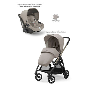 Inglesina Electa+ Tek El  ile Katlanıp Açılan Çift Yön Bebek Arabası Yatabilen Ana Kucağı Hediyeli - Battery Beige