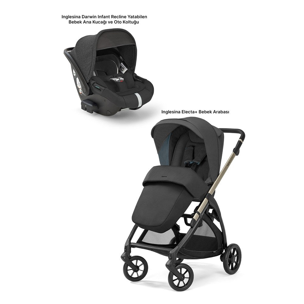 Inglesina Electa+ Tek El  ile Katlanıp Açılan Çift Yön Bebek Arabası Yatabilen Ana Kucağı Hediyeli - Upper Black