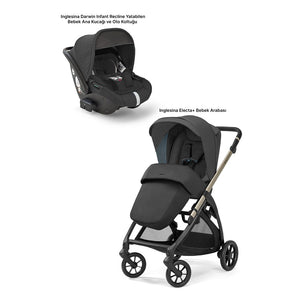 Inglesina Electa+ Tek El  ile Katlanıp Açılan Çift Yön Bebek Arabası Yatabilen Ana Kucağı Hediyeli - Upper Black