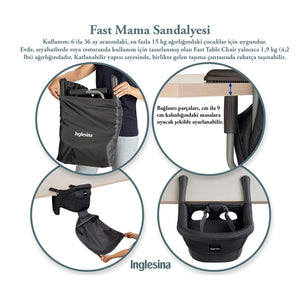 Inglesina Fast Masaya Takılan Taşınabilir Mama Sandalyesi - Charcoal Gray