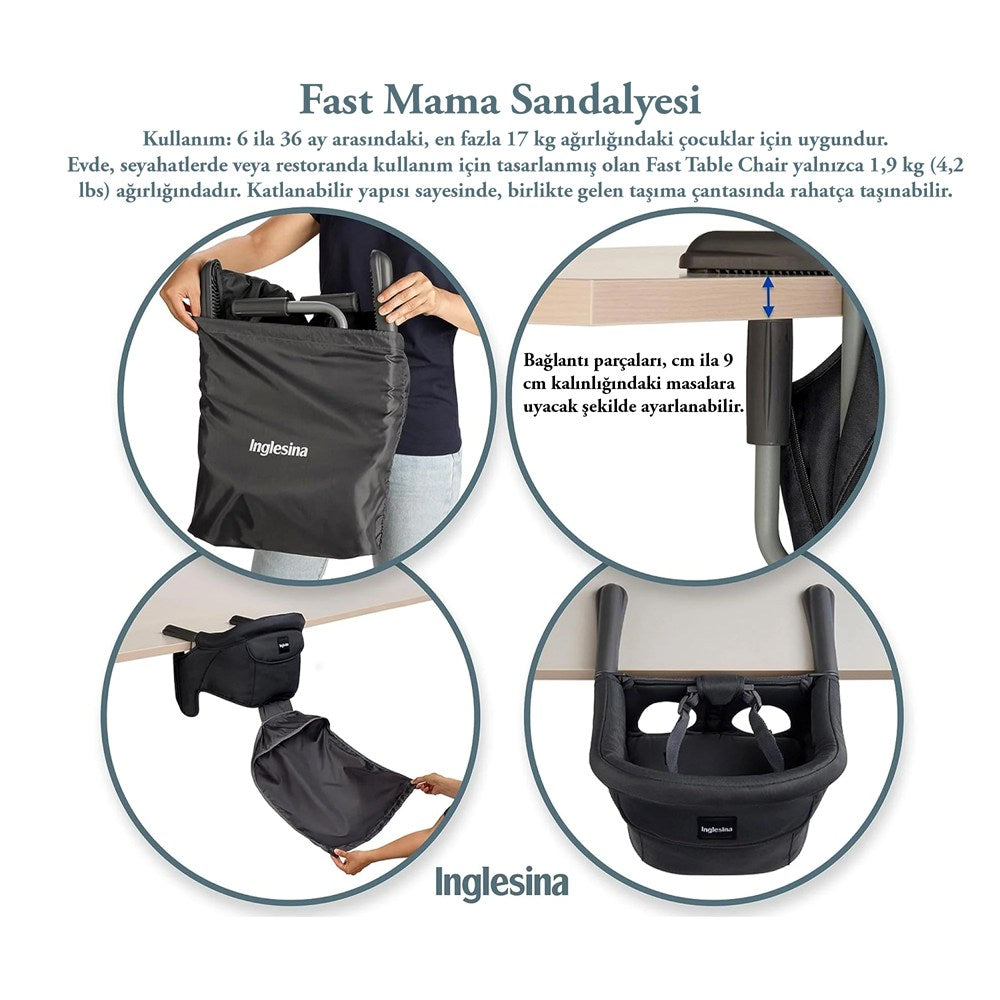 Inglesina Fast Masaya Takılan Taşınabilir Mama Sandalyesi - Stone Gray