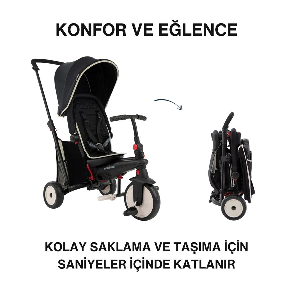 SmarTrike STR3 Plus 5’i 1 Arada Modüler Katlanabilir Bebek Arabası ve Üç Tekerlekli Bebek Bisikleti - Black