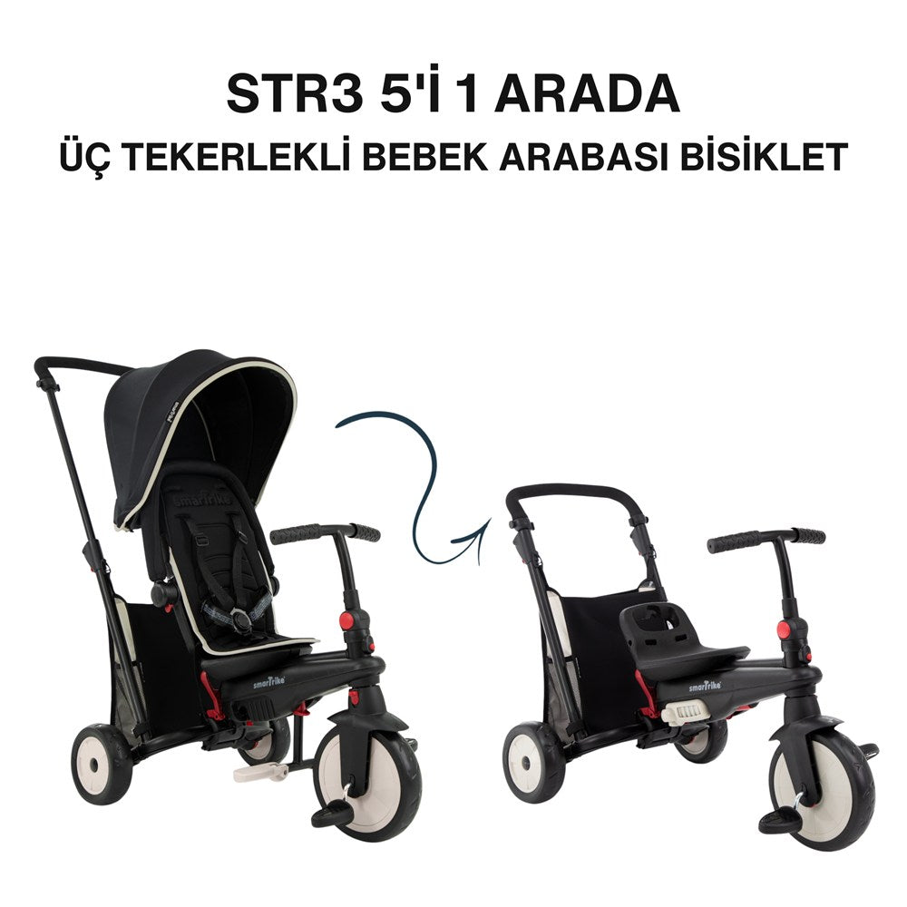 SmarTrike STR3 Plus 5’i 1 Arada Modüler Katlanabilir Bebek Arabası ve Üç Tekerlekli Bebek Bisikleti - Black