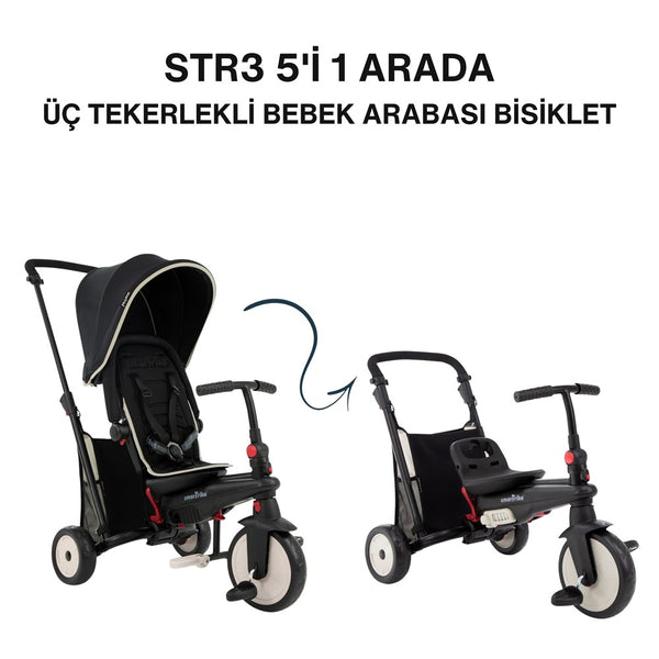 SmarTrike STR3 Plus 5’i 1 Arada Modüler Katlanabilir Bebek Arabası ve Üç Tekerlekli Bebek Bisikleti - Black