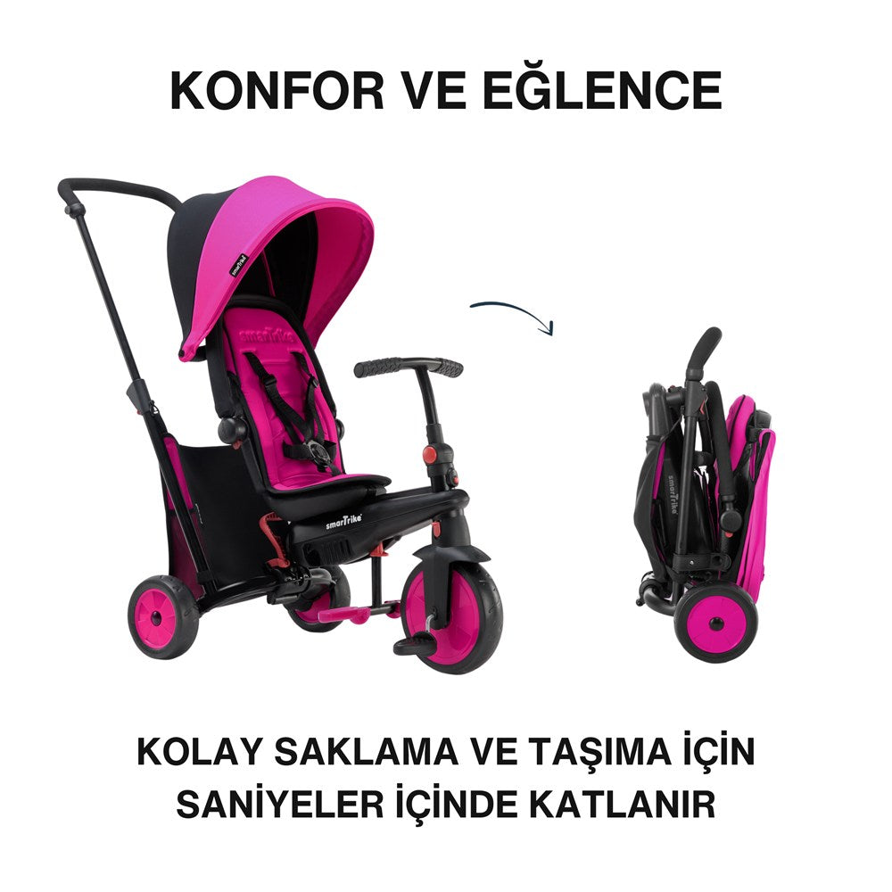 SmarTrike STR3 Plus 5’i 1 Arada Modüler Katlanabilir Bebek Arabası ve Üç Tekerlekli Bebek Bisikleti - Pink
