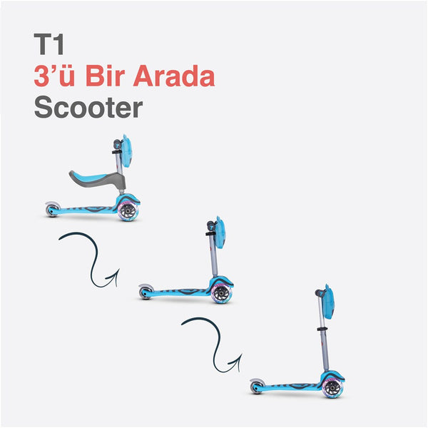 SmarTrike T1 3’ü 1 Arada Oturaklı ve Çantalı Çocuk Scooterı (15 Ay - 5 Yaş) - Blue