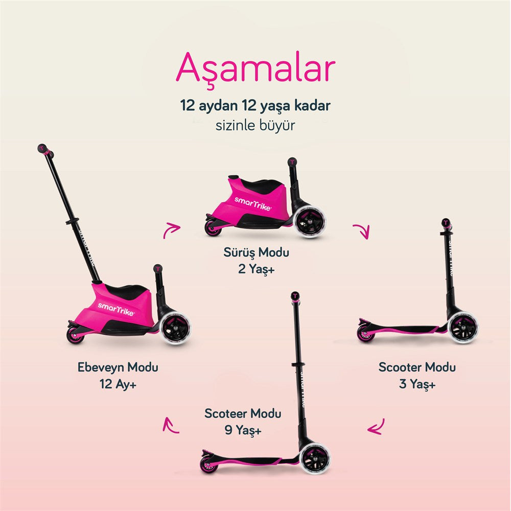 SmarTrike Xtend Büyüyebilen Ride On Scooter (1 - 12 Yaş) - Pink