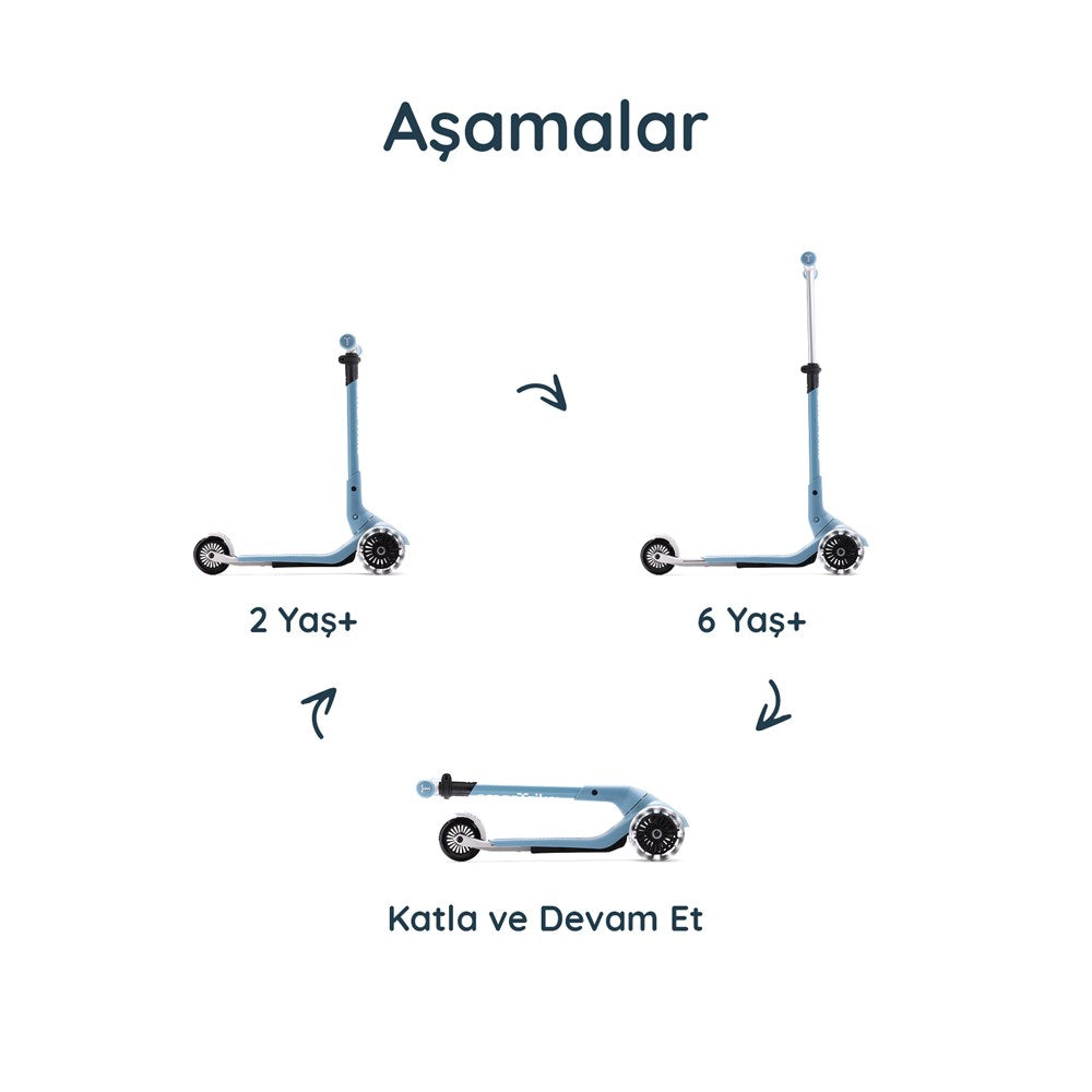 SmarTrike Xtend Mini+ 2 Aşamalı Büyüyen Çocuk Scooter – 2-9 Yaş Katlanabilir LED Tekerlekli - Ocean Blue