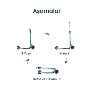 SmarTrike Xtend Mini+ 2 Aşamalı Büyüyen Çocuk Scooter – 2-9 Yaş Katlanabilir LED Tekerlekli - Ocean Blue