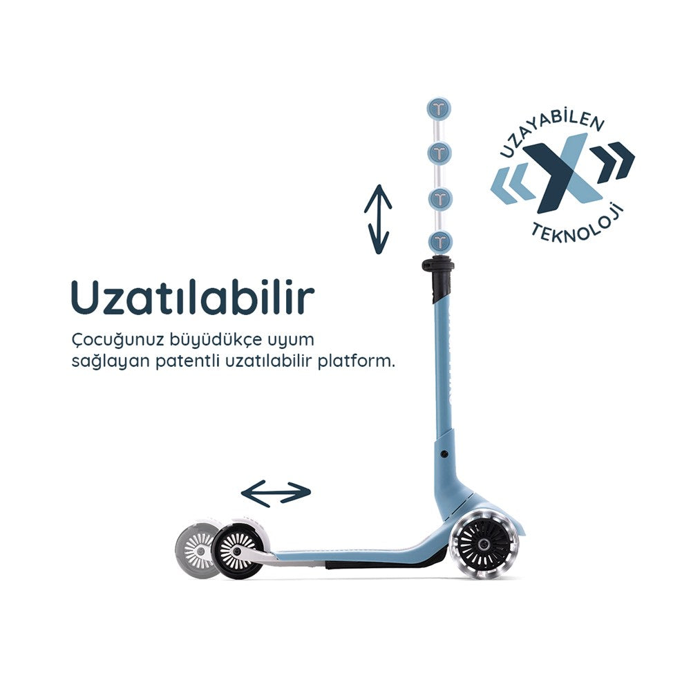 SmarTrike Xtend Mini+ 2 Aşamalı Büyüyen Çocuk Scooter – 2-9 Yaş Katlanabilir LED Tekerlekli - Ocean Blue
