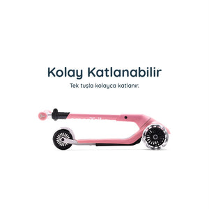 SmarTrike Xtend Mini+ 2 Aşamalı Büyüyen Çocuk Scooter – 2-9 Yaş Katlanabilir LED Tekerlekli - Rose Pink