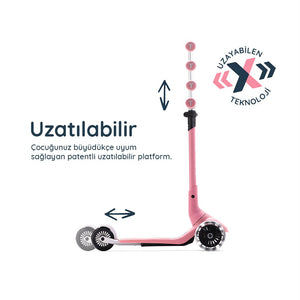SmarTrike Xtend Mini+ 2 Aşamalı Büyüyen Çocuk Scooter – 2-9 Yaş Katlanabilir LED Tekerlekli - Rose Pink