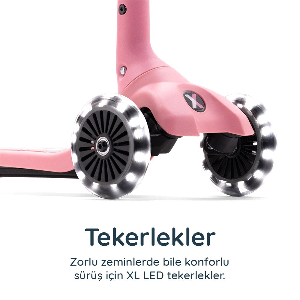 SmarTrike Xtend Mini+ 2 Aşamalı Büyüyen Çocuk Scooter – 2-9 Yaş Katlanabilir LED Tekerlekli - Rose Pink