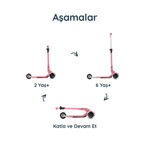 SmarTrike Xtend Mini+ 2 Aşamalı Büyüyen Çocuk Scooter – 2-9 Yaş Katlanabilir LED Tekerlekli - Rose Pink