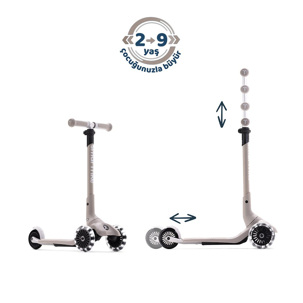 SmarTrike Xtend Mini+ 2 Aşamalı Büyüyen Çocuk Scooter – 2-9 Yaş Katlanabilir LED Tekerlekli - Space Grey