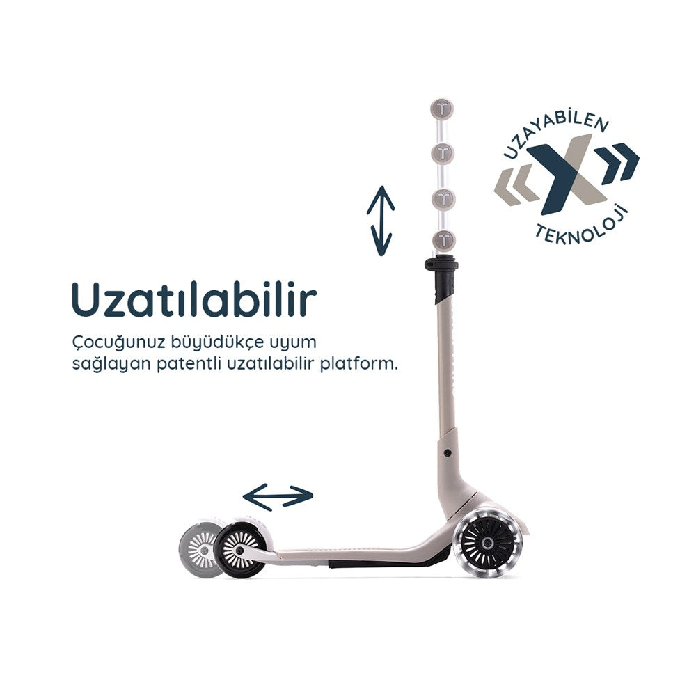 SmarTrike Xtend Mini+ 2 Aşamalı Büyüyen Çocuk Scooter – 2-9 Yaş Katlanabilir LED Tekerlekli - Space Grey