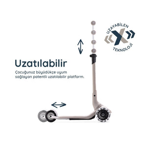 SmarTrike Xtend Mini+ 2 Aşamalı Büyüyen Çocuk Scooter – 2-9 Yaş Katlanabilir LED Tekerlekli - Space Grey