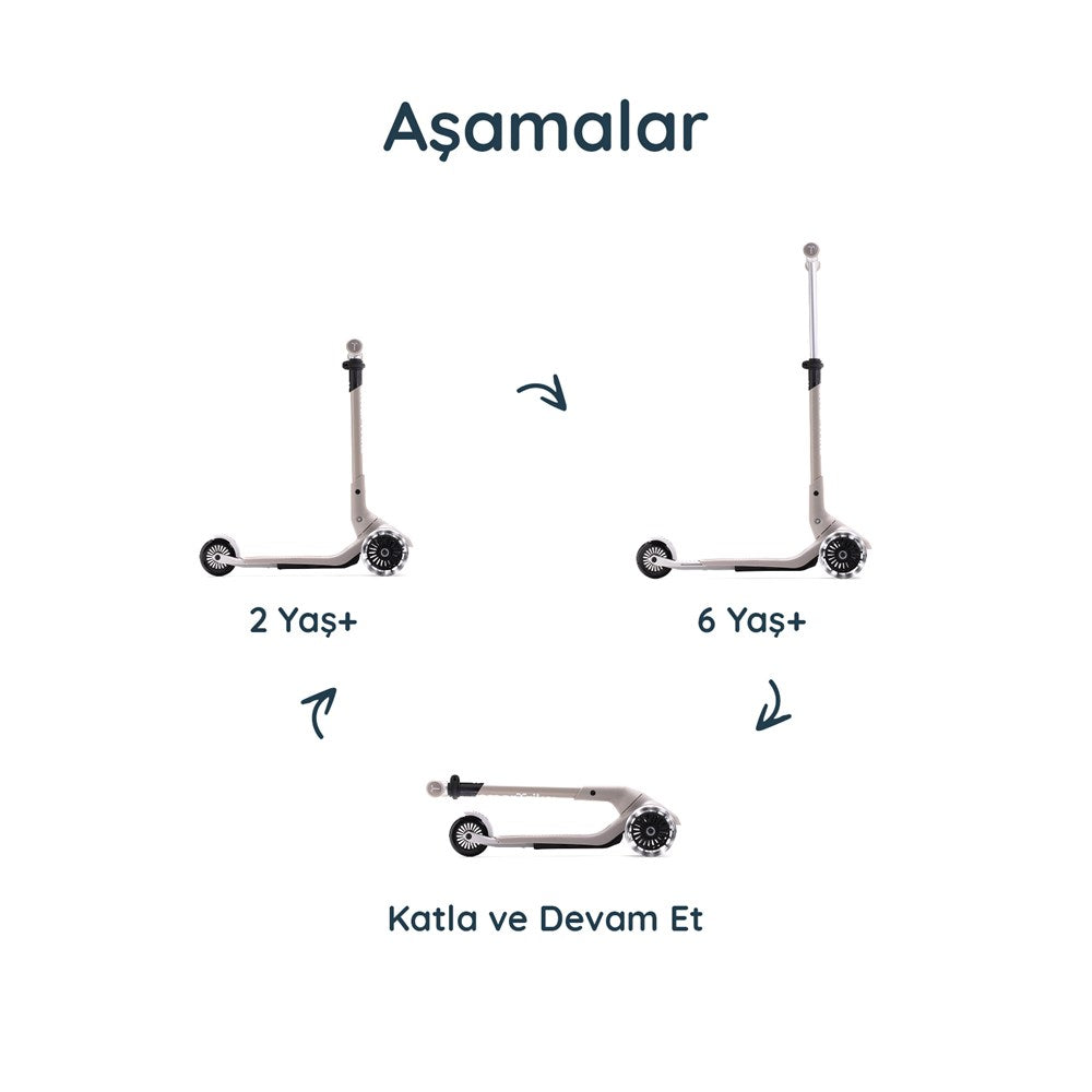 SmarTrike Xtend Mini+ 2 Aşamalı Büyüyen Çocuk Scooter – 2-9 Yaş Katlanabilir LED Tekerlekli - Space Grey