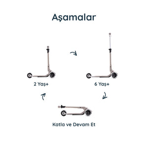 SmarTrike Xtend Mini+ 2 Aşamalı Büyüyen Çocuk Scooter – 2-9 Yaş Katlanabilir LED Tekerlekli - Space Grey