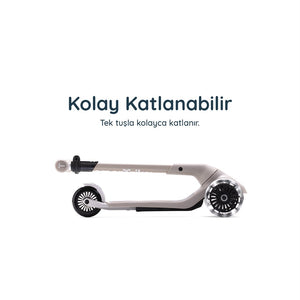 SmarTrike Xtend Mini+ 2 Aşamalı Büyüyen Çocuk Scooter – 2-9 Yaş Katlanabilir LED Tekerlekli - Space Grey
