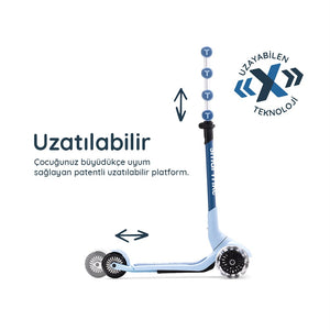 SmarTrike Xtend Mini-Ride 4 Aşamalı Büyüyen Oturaklı Scooter – 1-9 Yaş Katlanabilir LED Tekerlekli - Arctic Blue
